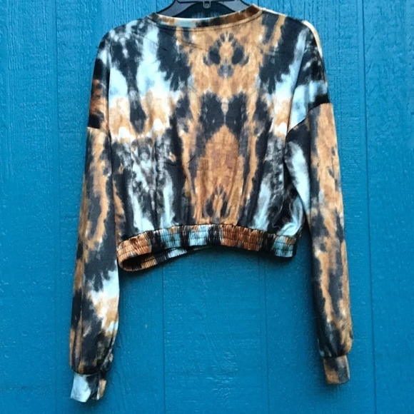 NWT TopShop Long Sleeve Velour Crop Tie Dye Top 8 - Picture 7 of 8